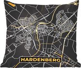 Sierkussen - Kaart Hardenberg - Goud - 60 Cm X 60 Cm
