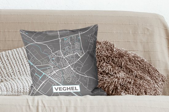 Coussins décoratifs - Oreillers Salon - 50x50 cm - Plan - Veghel - Grijs - Blauw - Plan de la ville