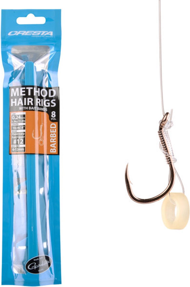 Cresta Method Hair Rig Bait Band Barbed (8 pcs) - Maat : 10cm - haak 16 - 0.20mm