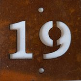 Cortenstaal huisnummerbord 19 (10x10cm)