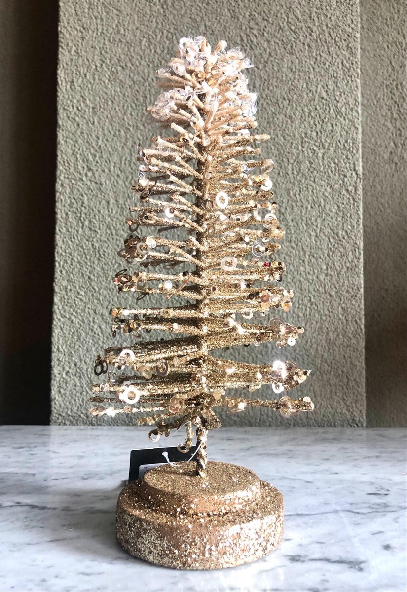 Colmore - Decoratieve kerstboom  glitter - champagne licht goud  - 10x10x26cm