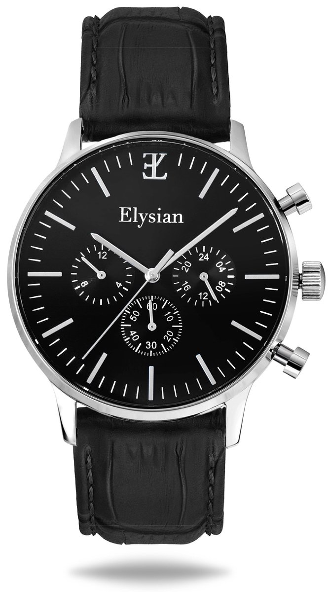 Elysian - Horloge Heren - Zilver - Croco Leer - Waterdicht - Krasvrij Saffier - 43mm