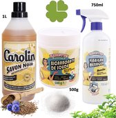 Carolin savon noir 1Lit | Natrium Bicarbonaat 500g | Frisse munt Azijn 750ml | Bio schoonmaakmiddelen | NIET GIFTIG | Milieu vriendelijk