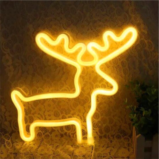 Jawes- Lampe néon renne- Beige- Lampe de nuit- Applique néon- Eclairage néon- Eclairage d'ambiance- Applique murale néon