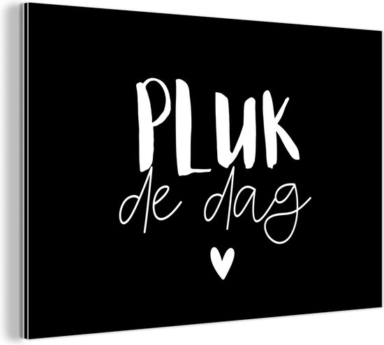 Wanddecoratie Metaal - Aluminium Schilderij Industrieel - Quotes - Pluk de dag - Spreuken - Carpe diem - Geluk - 60x40 cm - Dibond - Foto op aluminium - Industriële muurdecoratie - Voor de woonkamer/slaapkamer