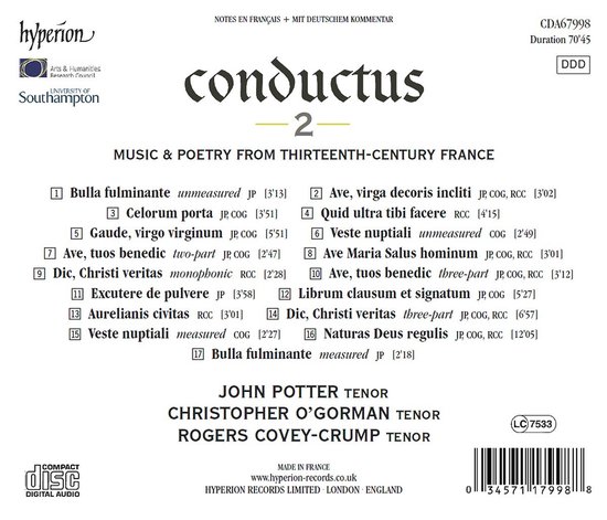 John Potter & Christopher O'Gorman - Conductus - Volume 2 - Music ...