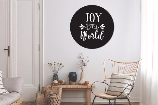 Citation de Noël Joy au monde sur fond noir Sticker mural cercle mural - 100x100 cm - peinture ronde - cercle papier peint - cercle mural - cercle vivant - autocollant et découpe ronde