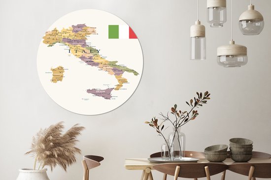 WallCircle - Wall Circle - Wall Circle Inside - Carte d'Italie - 140x140 cm - Décoration murale - Peintures Ronds