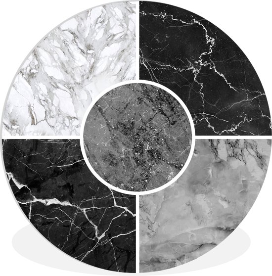 WallCircle - Wall Circle - Wall Circle Indoor - Marbre - Zwart - Wit - Luxe - 90x90 cm - Décoration murale - Peintures Ronds