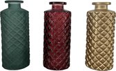 Cozinezz glazen fles vaasjes - Set van 3 stuks - groen/rood/goud - vaasjes klein - kerst kleuren - 13 cm hoog