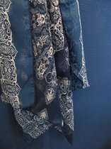 Heinen Delfts Blauw | Chiffon sjaal | Bloemmotief | Delfts Blauw | Souvenir | 60 x 160 cm