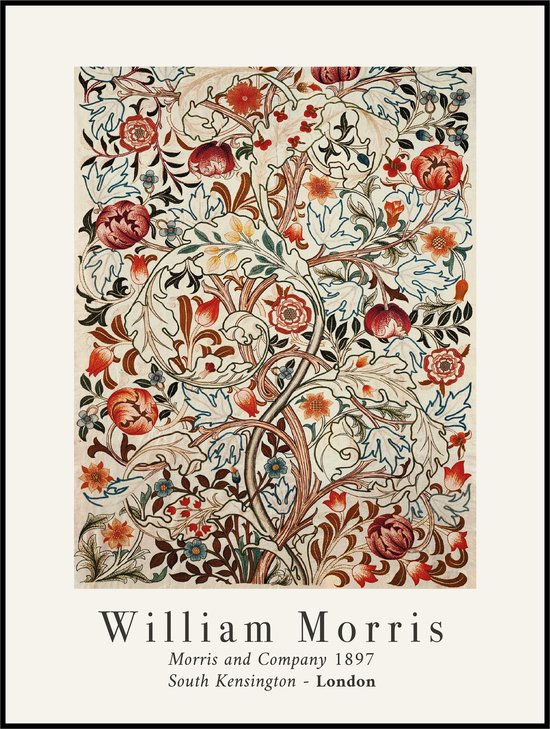 Affiche William Morris 40 x 30 - Impression d' Art abstrait - Rouge - Couleurs d'automne - Fleurs et plantes