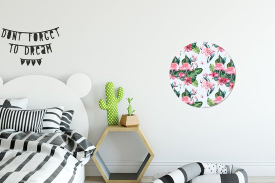 Wall Circle - Wall Circle Indoor - ⌀ 30 cm - Plastique - Flamingo - Fleurs - Feuilles - Motif