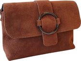 Suede Tas Dames Cognac - Echt Leer - Suede Schoudertas - Kleine Schoudertas - Suéde Clutch