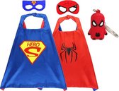 Carnaval - Kostuum - verkleedkleren meisje jongen - Superman verkleedpak blauwe cape + masker + Spiderman rode cape - hanger - maat 98-128