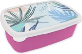Broodtrommel Roze - Lunchbox - Brooddoos - Zomer - Tropische - Plant - Kleur - 18x12x6 cm - Kinderen - Meisje