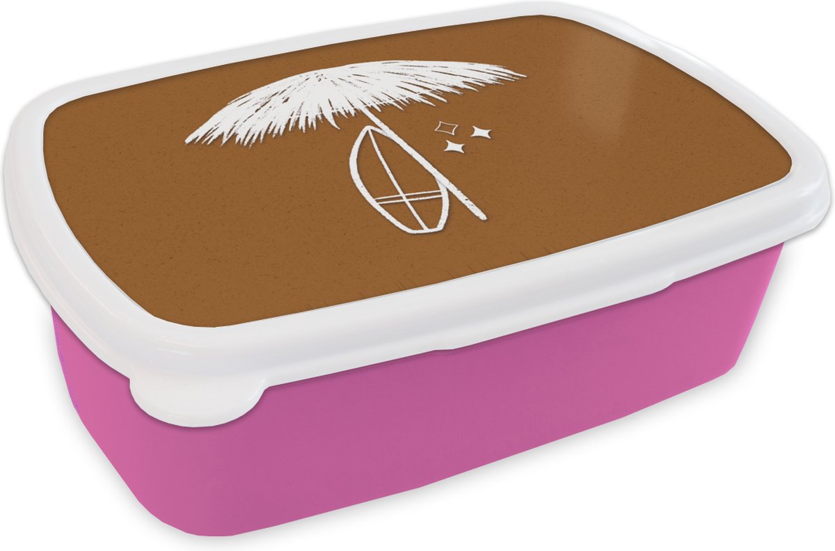 Broodtrommel Roze - Lunchbox - Brooddoos - Zomer - Parasol - Bruin - 18x12x6 cm - Kinderen - Meisje
