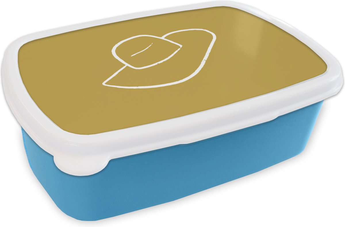 Broodtrommel Blauw - Lunchbox - Brooddoos - Zomer - Hoed - Wit - 18x12x6 cm - Kinderen - Jongen