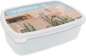 Broodtrommel Wit - Lunchbox - Brooddoos - Zomer - Muur - Planten - 18x12x6 cm - Volwassenen