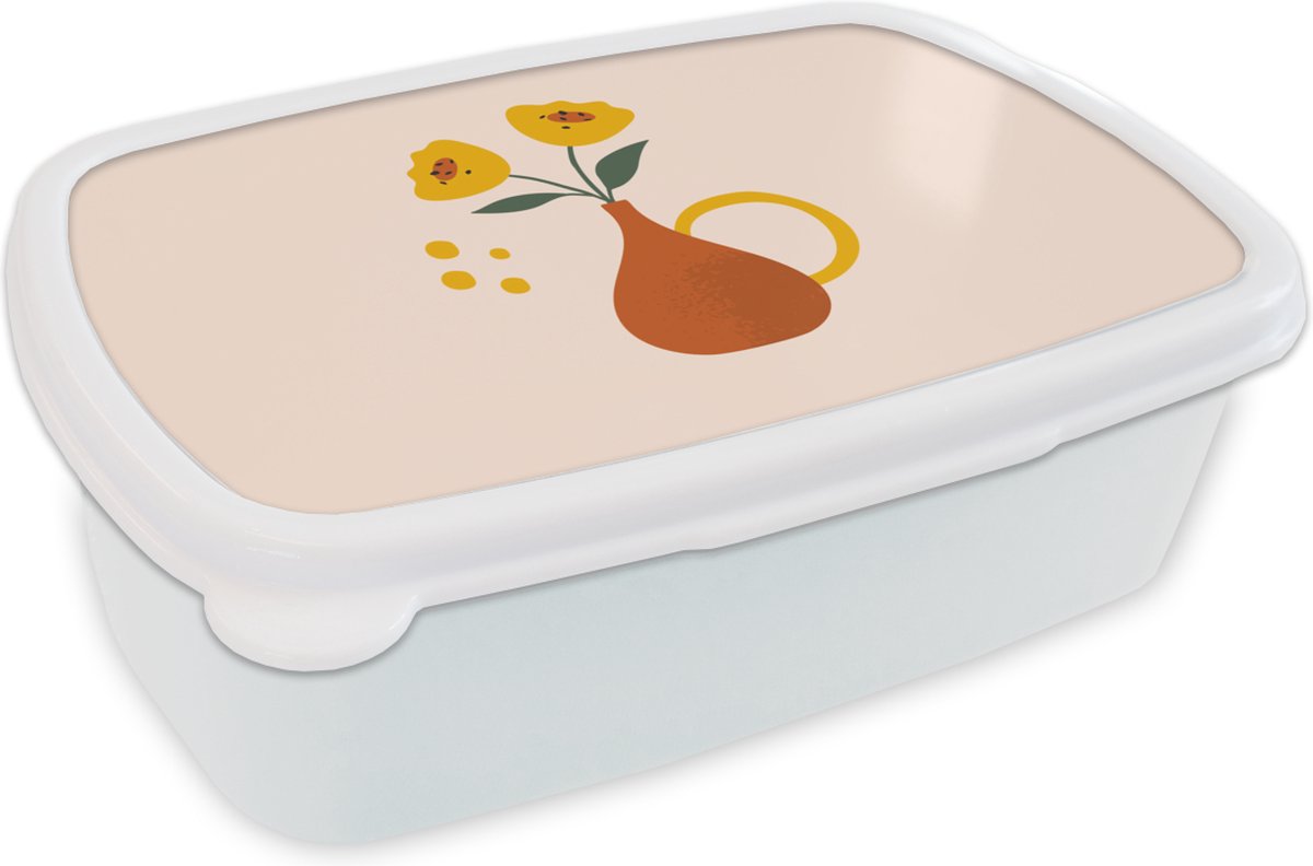 Broodtrommel Wit - Lunchbox - Brooddoos - Bloemen - Klaprozen - Zomer - 18x12x6 cm - Volwassenen