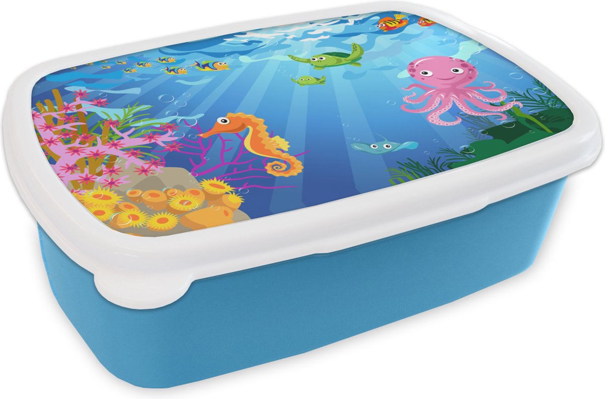 Broodtrommel Blauw - Lunchbox - Brooddoos - Kinderen - Dieren - Water - 18x12x6 cm - Kinderen - Jongen