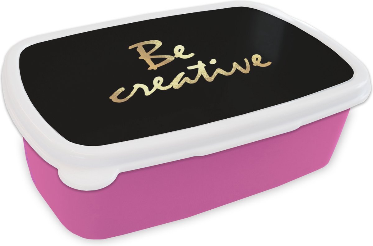 Broodtrommel Roze - Lunchbox - Brooddoos - Quotes - Creatief - Goud - 18x12x6 cm - Kinderen - Meisje