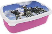 Broodtrommel Roze - Lunchbox - Brooddoos - Koe - Lucht - Dieren - 18x12x6 cm - Kinderen - Meisje