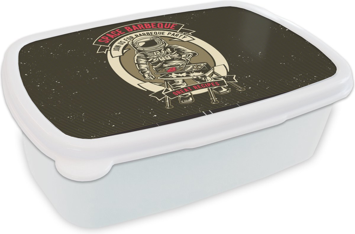 Broodtrommel Wit - Lunchbox - Brooddoos - Vintage - Astronaut - BBQ - 18x12x6 cm - Volwassenen