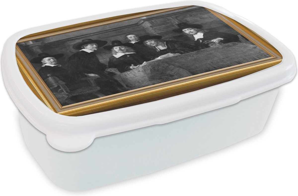 Broodtrommel Wit - Lunchbox - Brooddoos - Kunst - Van Rijn - Lijsten - Goud - 18x12x6 cm - Volwassenen