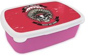 Broodtrommel Roze - Lunchbox - Brooddoos - Doodskop - Indianentooi - Vintage - Tekening - 18x12x6 cm - Kinderen - Meisje