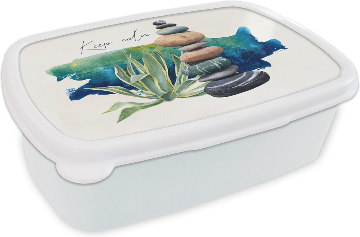 Broodtrommel Wit - Lunchbox - Brooddoos - Stenen - Zee - Planten - 18x12x6 cm - Volwassenen