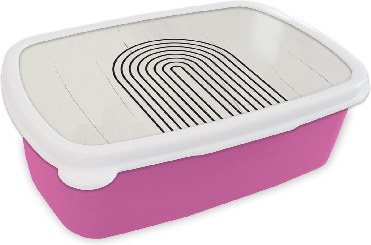 Broodtrommel Roze - Lunchbox - Brooddoos - Kunst - Design - Zwart - Wit - 18x12x6 cm - Kinderen - Meisje