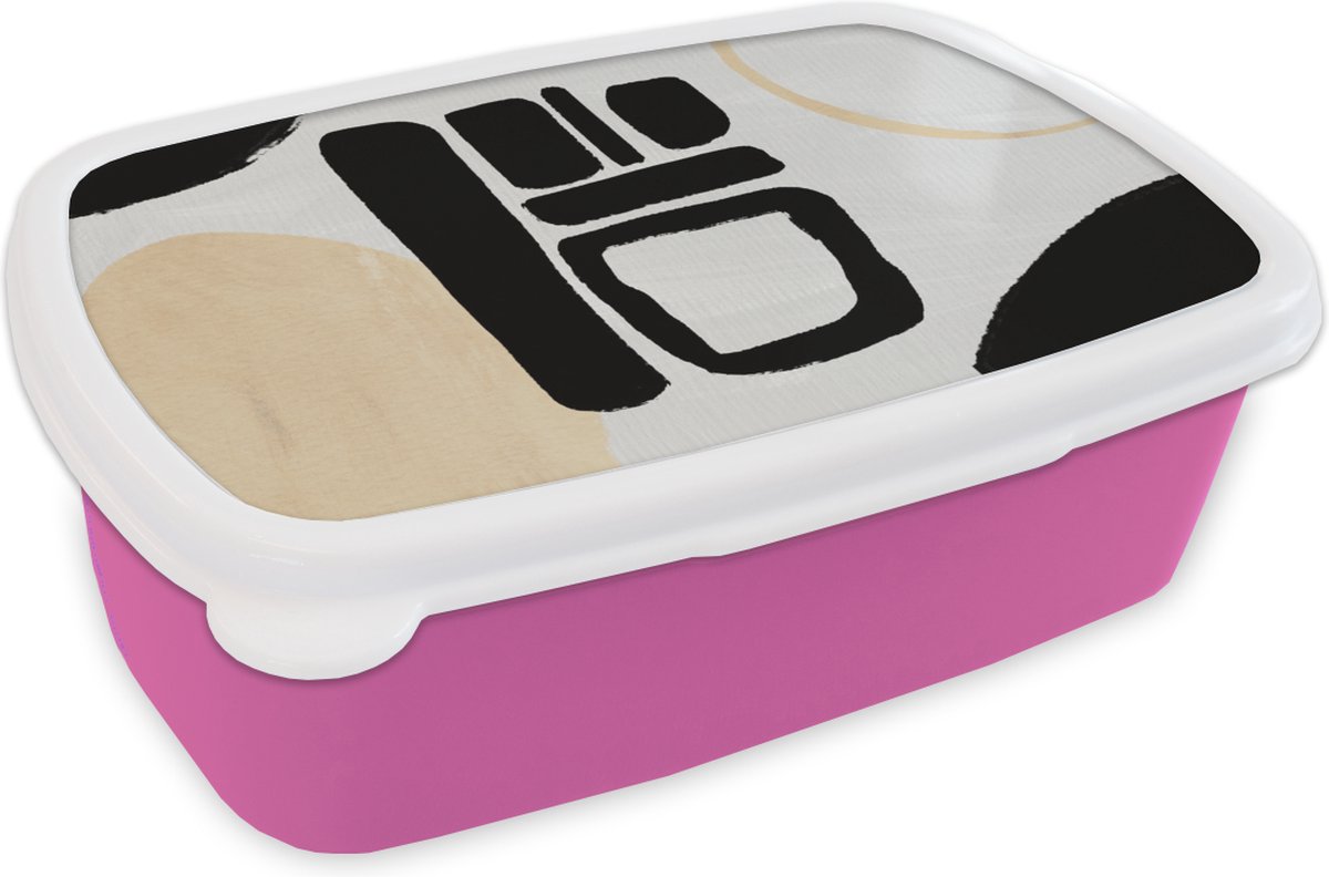 Broodtrommel Roze - Lunchbox - Brooddoos - Cirkel - Zwart - Abstract - 18x12x6 cm - Kinderen - Meisje
