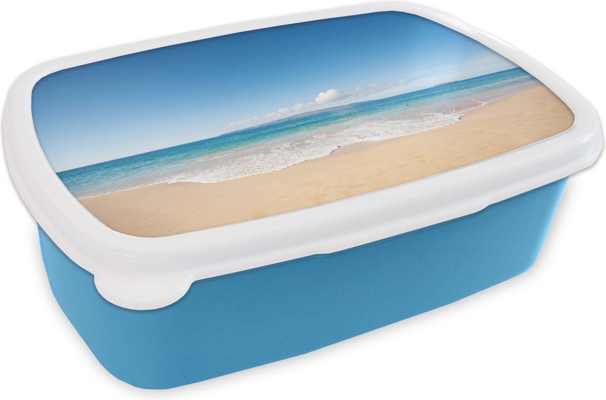 Broodtrommel Blauw - Lunchbox - Brooddoos - Zee - Turquoise - Hawaii - 18x12x6 cm - Kinderen - Jongen