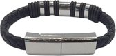 Luxe Lederen Armband met telefoon oplader - In Luxe Giftbox  Micro laadkabel  - Zilver  - Ideaal cadeau voor de feestdagen
