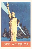Pocket Sized - Found Image Press Journals- Vintage Journal Statue of Liberty Travel Poster 'See America'