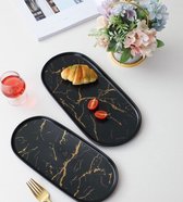 Serveerschaal marmer design zwart / goud 2 delig