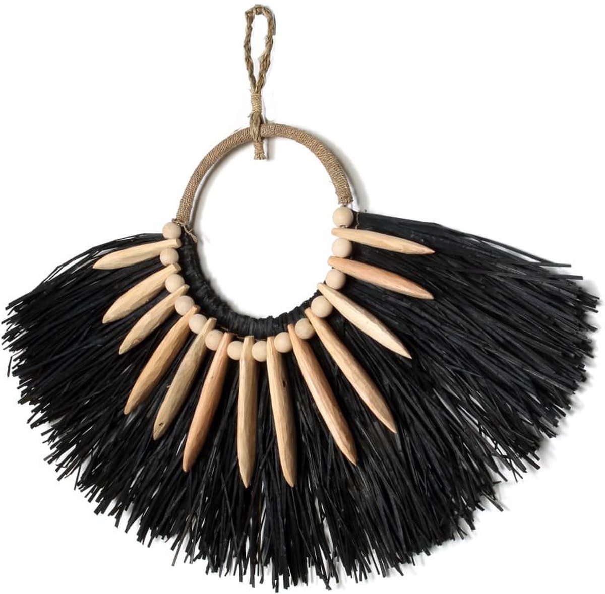 Safaary - Muurhanger Raffia Waaier Zwart Zeegras