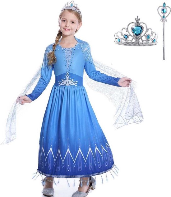 Prinsessenjurk meisje - jurk - Prinsessen Verkleedkleding - Maat 98 (100) - Kroon / Staf - Verkleedjurk - kleed - Cadeau meisje - Verjaardag meisje