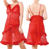 Sexy babydoll met bijpassende string - Rood - one size 38/52