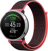Nylon Smartwatch bandje - Geschikt voor  Polar Unite nylon band - zwart/rood - Strap-it Horlogeband / Polsband / Armband