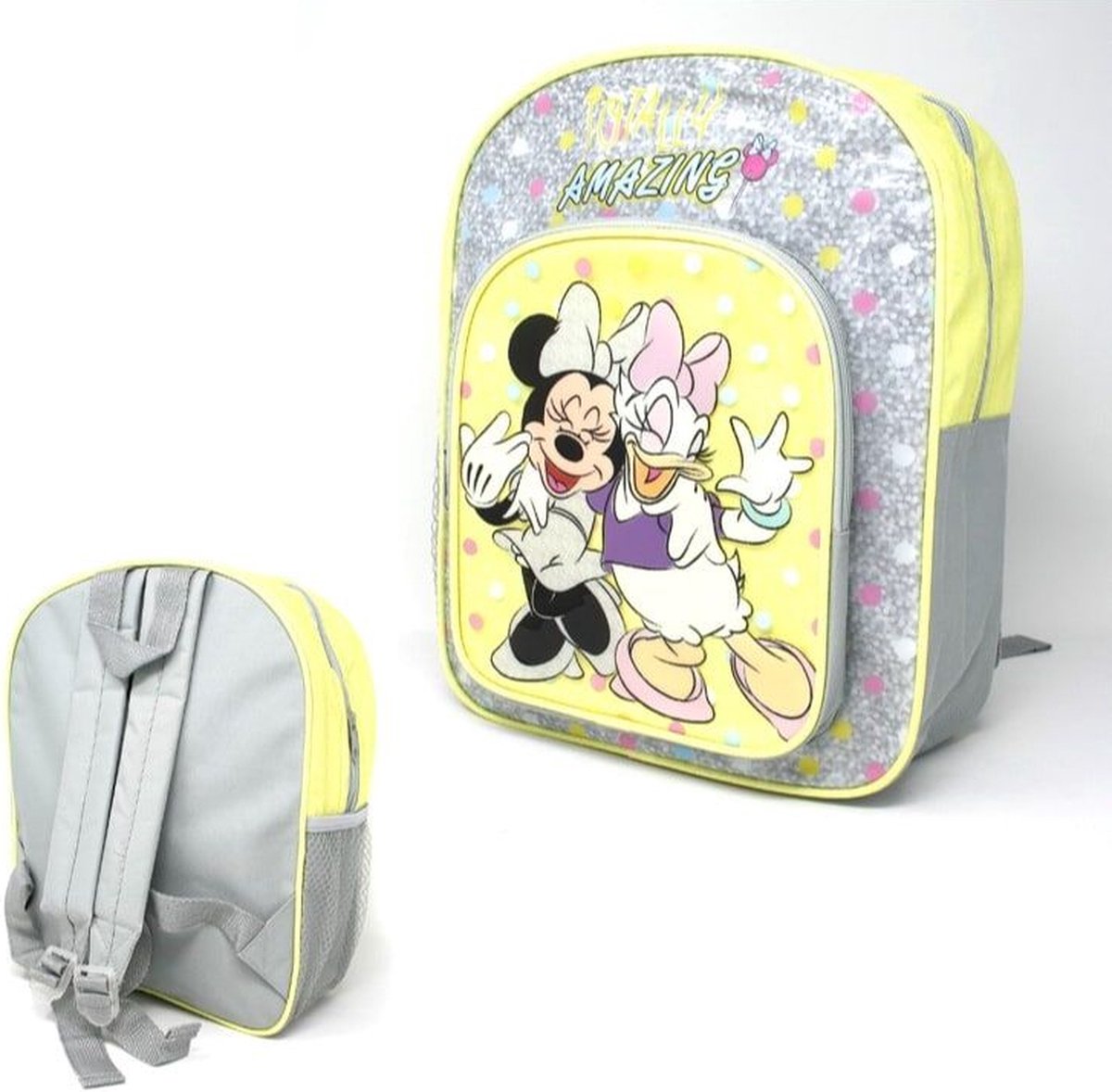 Minnie Mouse rugtas - geel / grijs - Minnie en Katrien Duck rugzak - 30 x 25 cm.