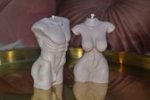 SET of couple! Majestic Monica and Muscly Max 10cm body candle (glitter inhoud!) - lichaam kaars - torso man/vrouw - bruin