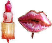 Lipstick & Kus Ballonnen - Lippen - Zoen - Make-up - Ballonnen - Lippenstift - Lips - Thema feest - Verrassing - Helium ballon - Verjaardag - Folie ballon - Leeg - Sweet 16/18 - Va