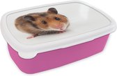 Broodtrommel Roze - Lunchbox - Brooddoos - Nieuwsgierige hamster - 18x12x6 cm - Kinderen - Meisje