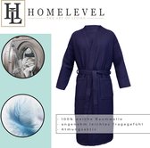 HOMELEVEL Piqué Badjas Reizen Badjas 100% katoen voor vrouwen en mannen aankleden toga Kimono Saunarobe Reizen aankleden toga Piquee Wafel Piqué Vrouwen Mannen Blauw Maat L