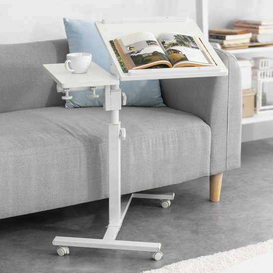 SogesPower Bijzettafel, kleine bijzettafel, met 4 zwenkwielen, in hoogte verstelbaar, C-vormige computertafel, afmetingen: 60 x 40 x (71-90) cm