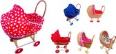 BestCare® Rieten Poppenwagen| Met rood beddengoed in hartjes | Rieten speelgoed | 44x26x59cm | Verjaardagen, Feestdagen, Vadertje Kerstmis | Decoratie| EU-Product