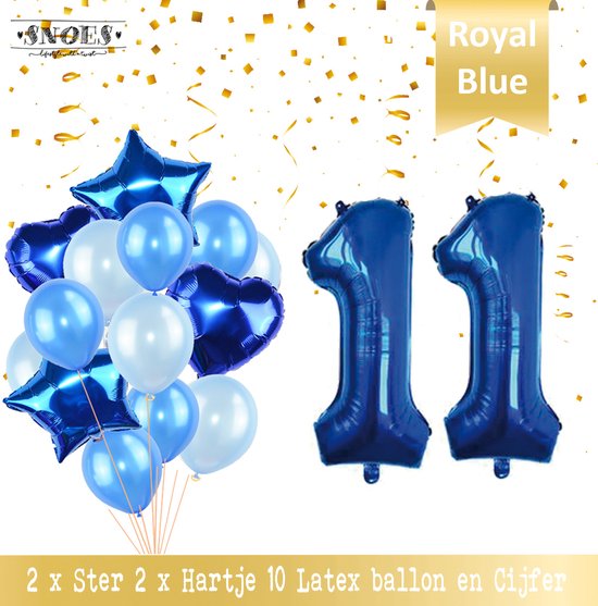 Cijfer Ballon 11 Jaar * Hoera 11 Jaar Verjaardag Decoratie  Set van 15 Ballonnen * 80 cm Verjaardag Nummer Ballon * Snoes * Verjaardag Versiering * Kinderfeestje * Royal Blue * Nummer Ballon 11 * Blauw