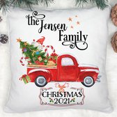 Kerst kussen - Kerst sierkussen - Met familienaam - Met truck - Kerst cadeau - Winter -Met naam